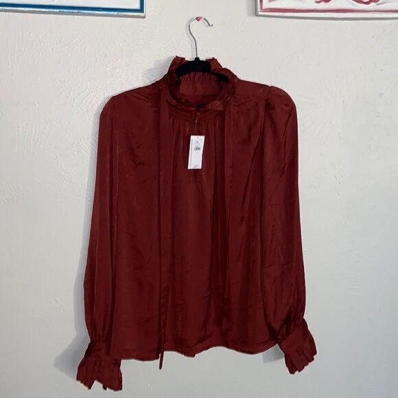 Banana Republic Factory long sleeve blouse Burgundy NWT Size L - Picture 1 of 9